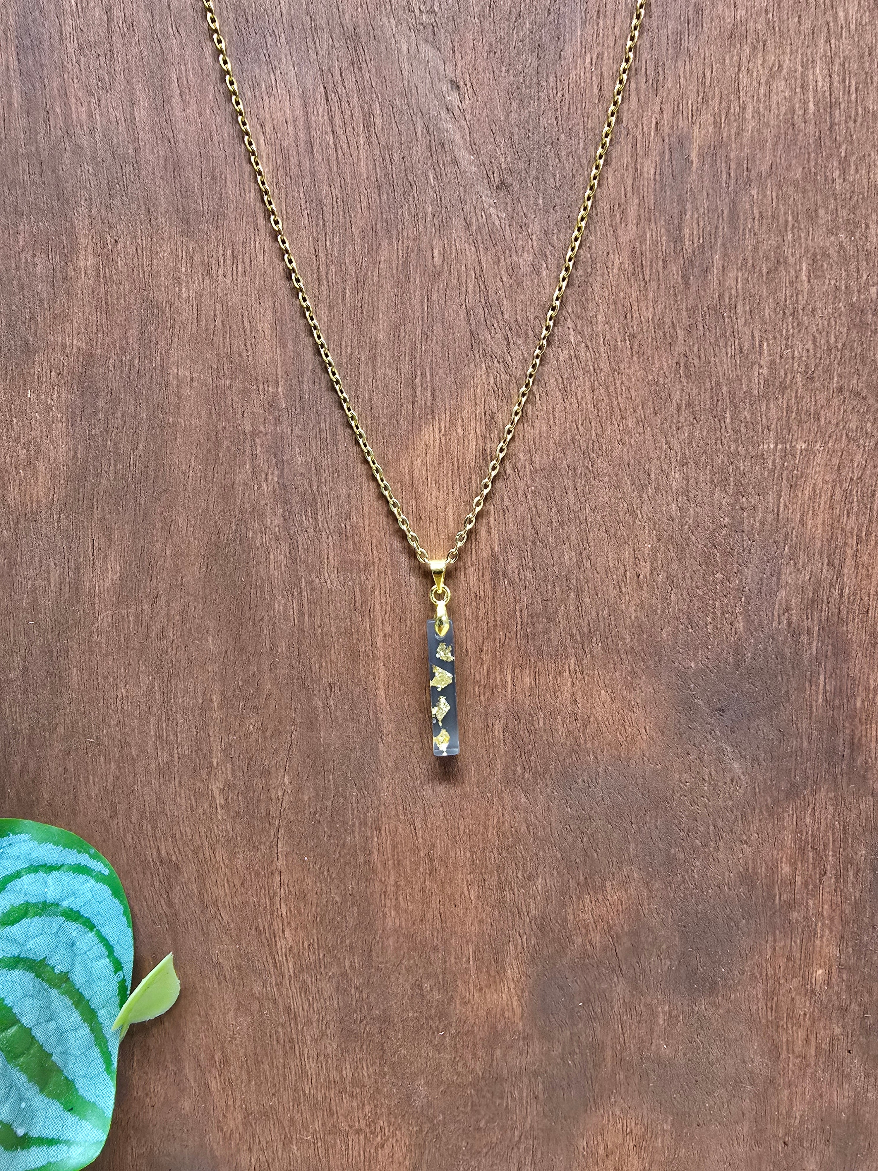 Gold Flake Resin Bar Necklace