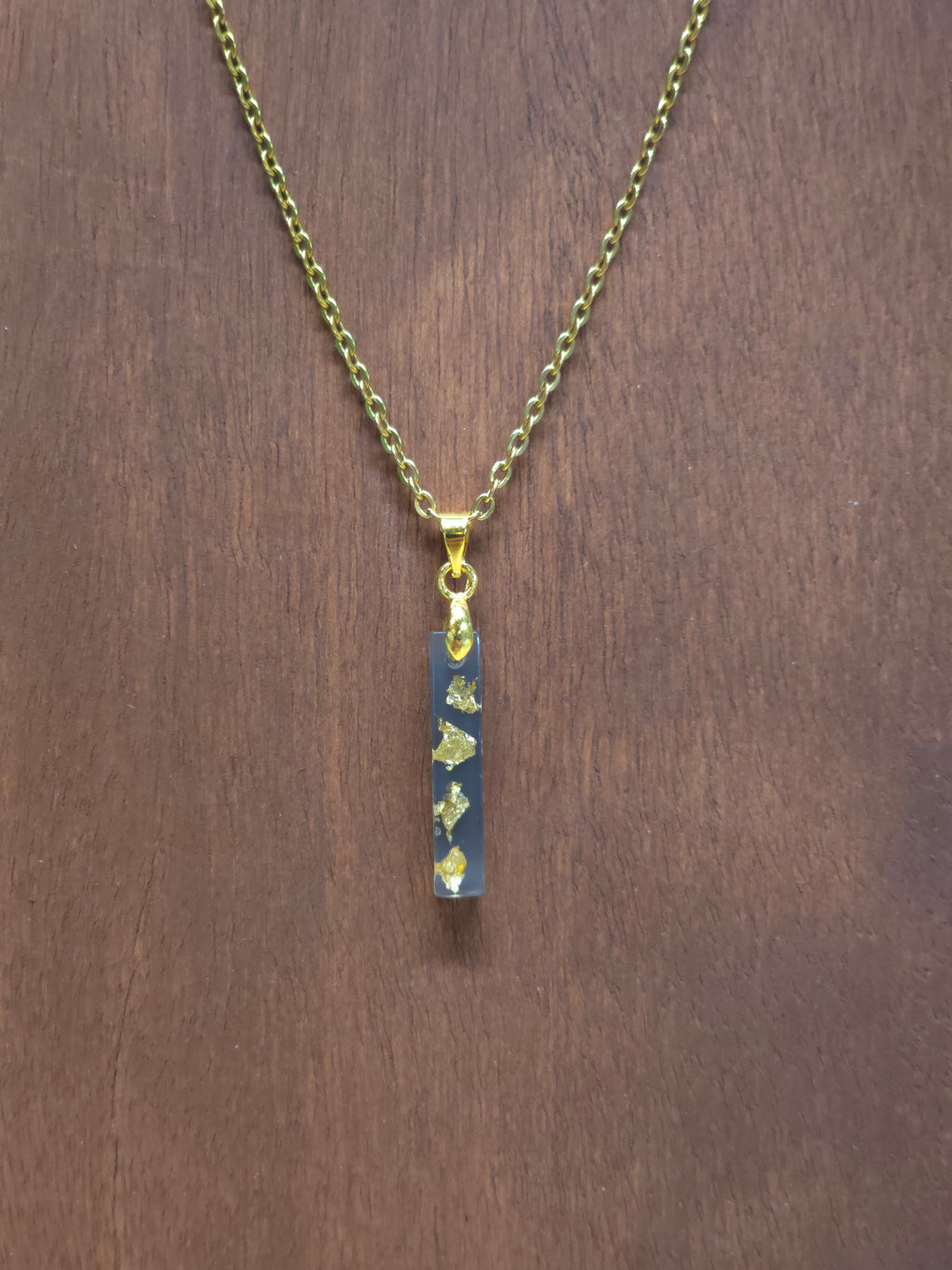 Gold Flake Resin Bar Necklace