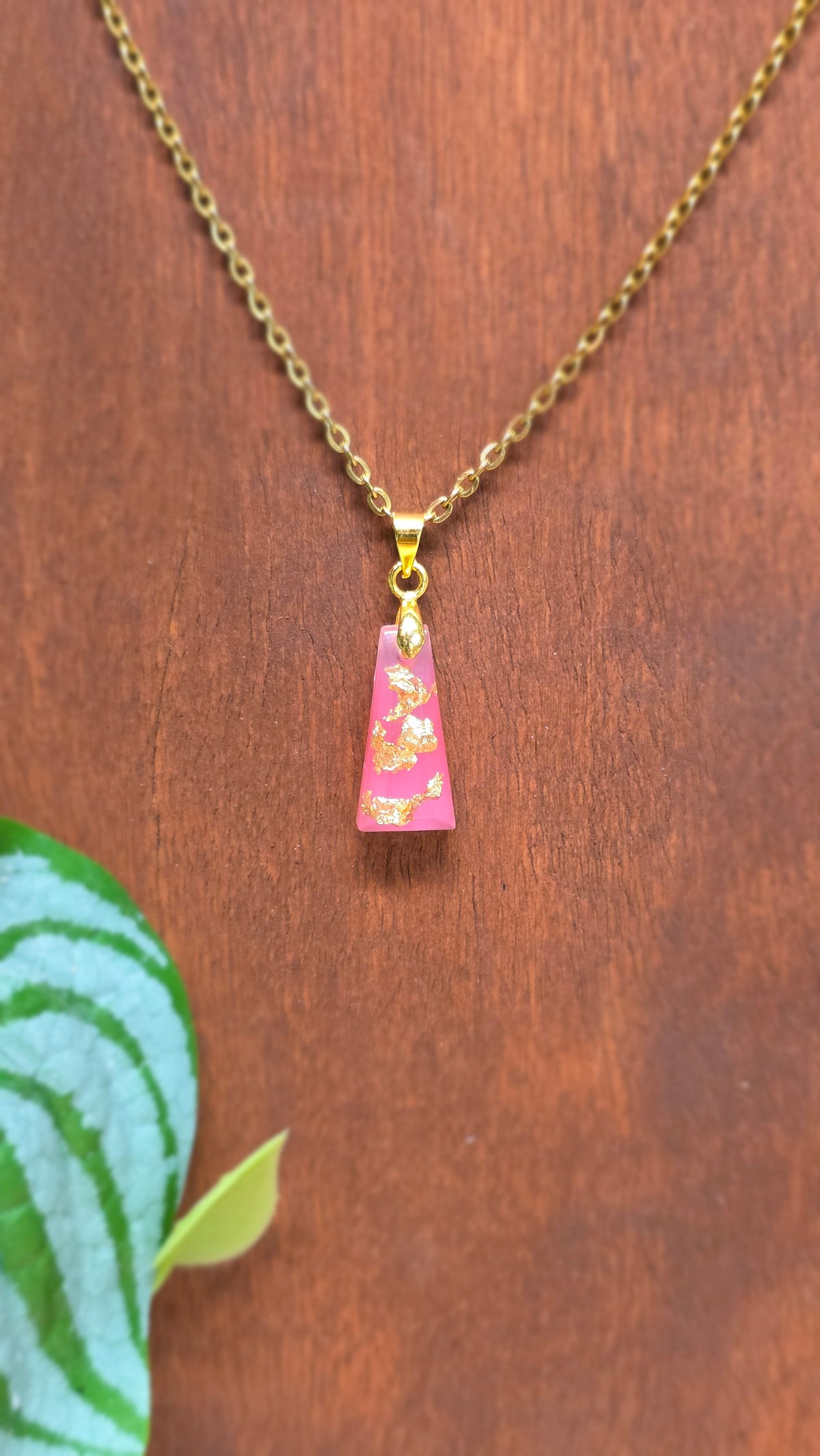 Gold Flake Resin Trapezoid Necklace