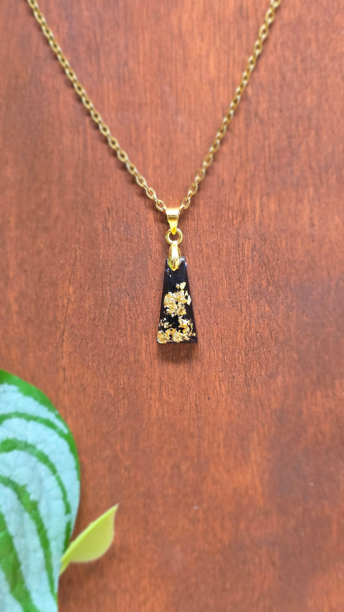 Gold Flake Resin Trapezoid Necklace