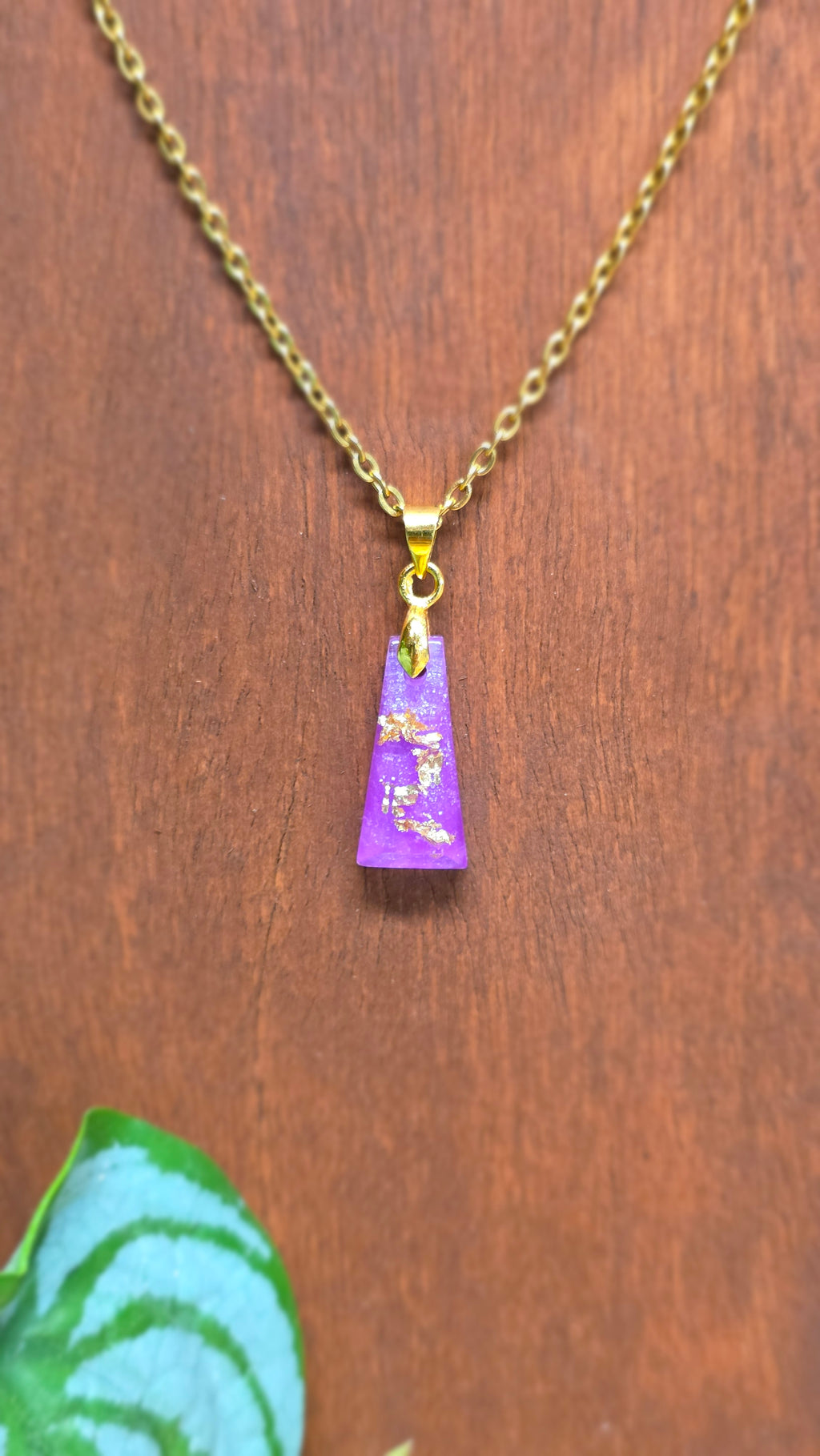 Gold Flake Resin Trapezoid Necklace