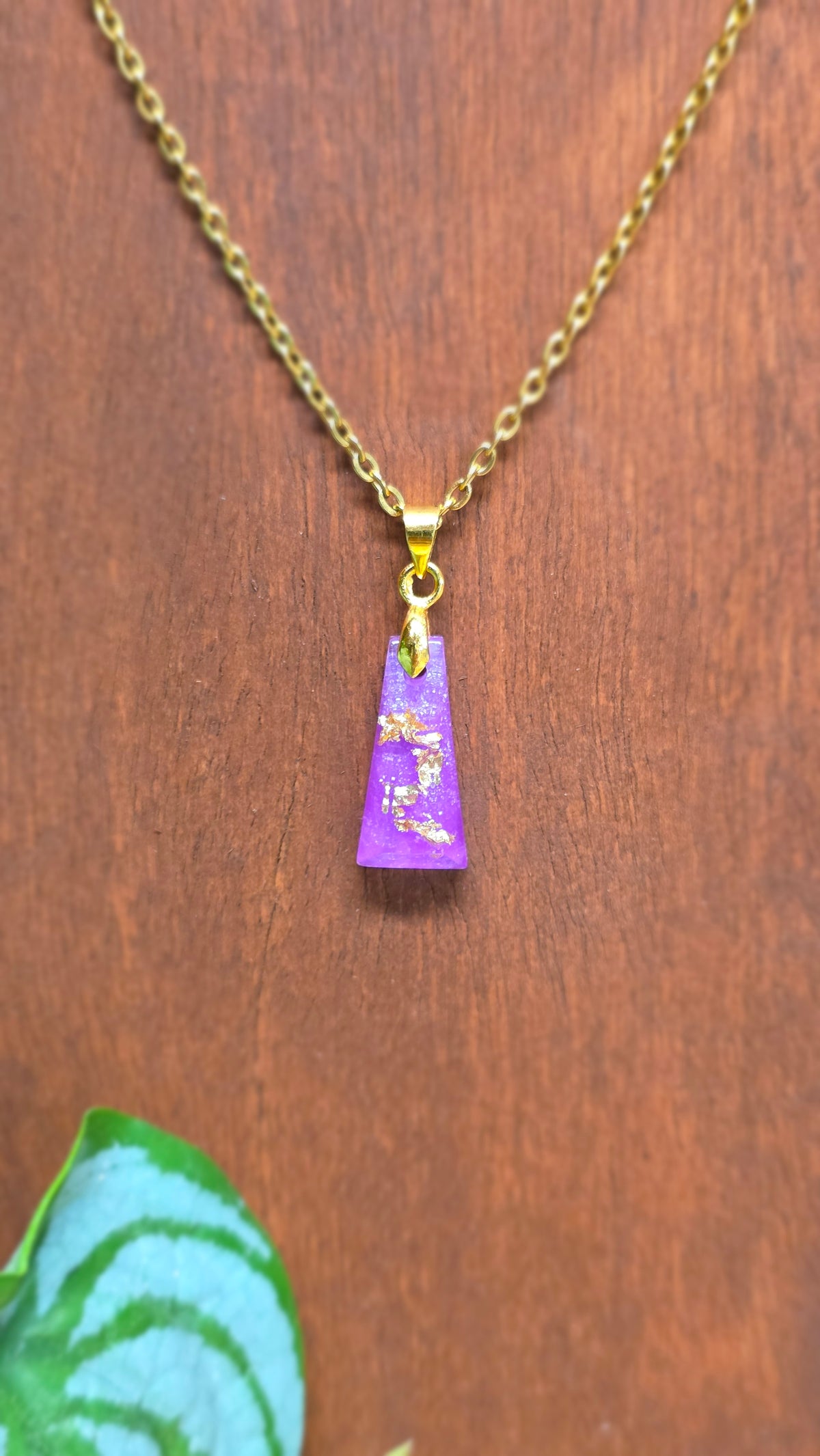 Gold Flake Resin Trapezoid Necklace