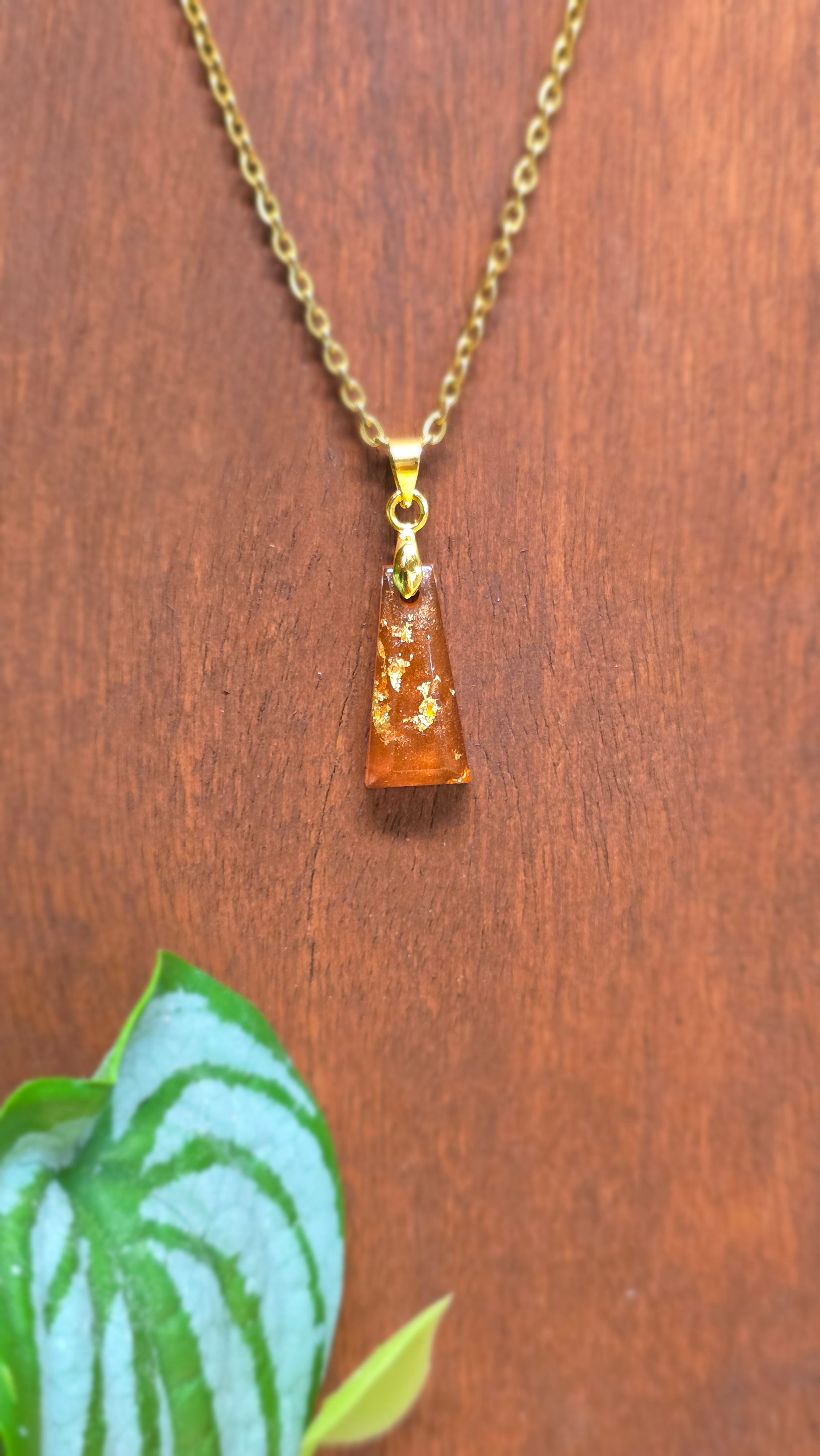 Gold Flake Resin Trapezoid Necklace