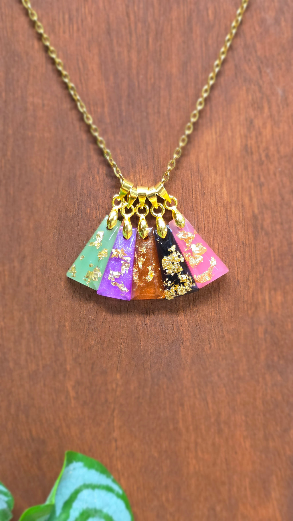 Gold Flake Resin Trapezoid Necklace