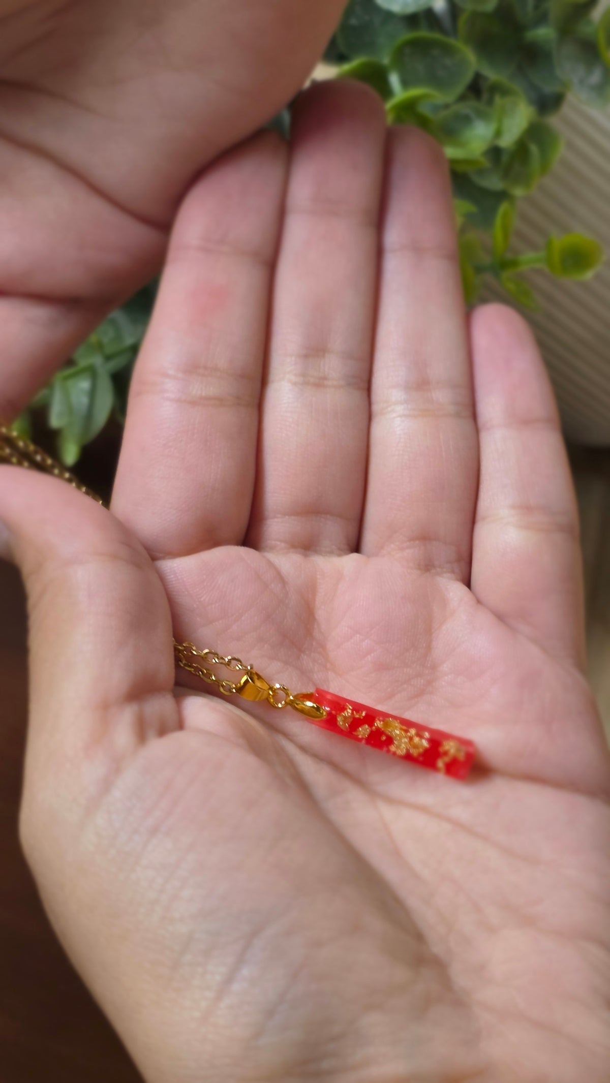 Gold Flake Resin Trapezoid Necklace