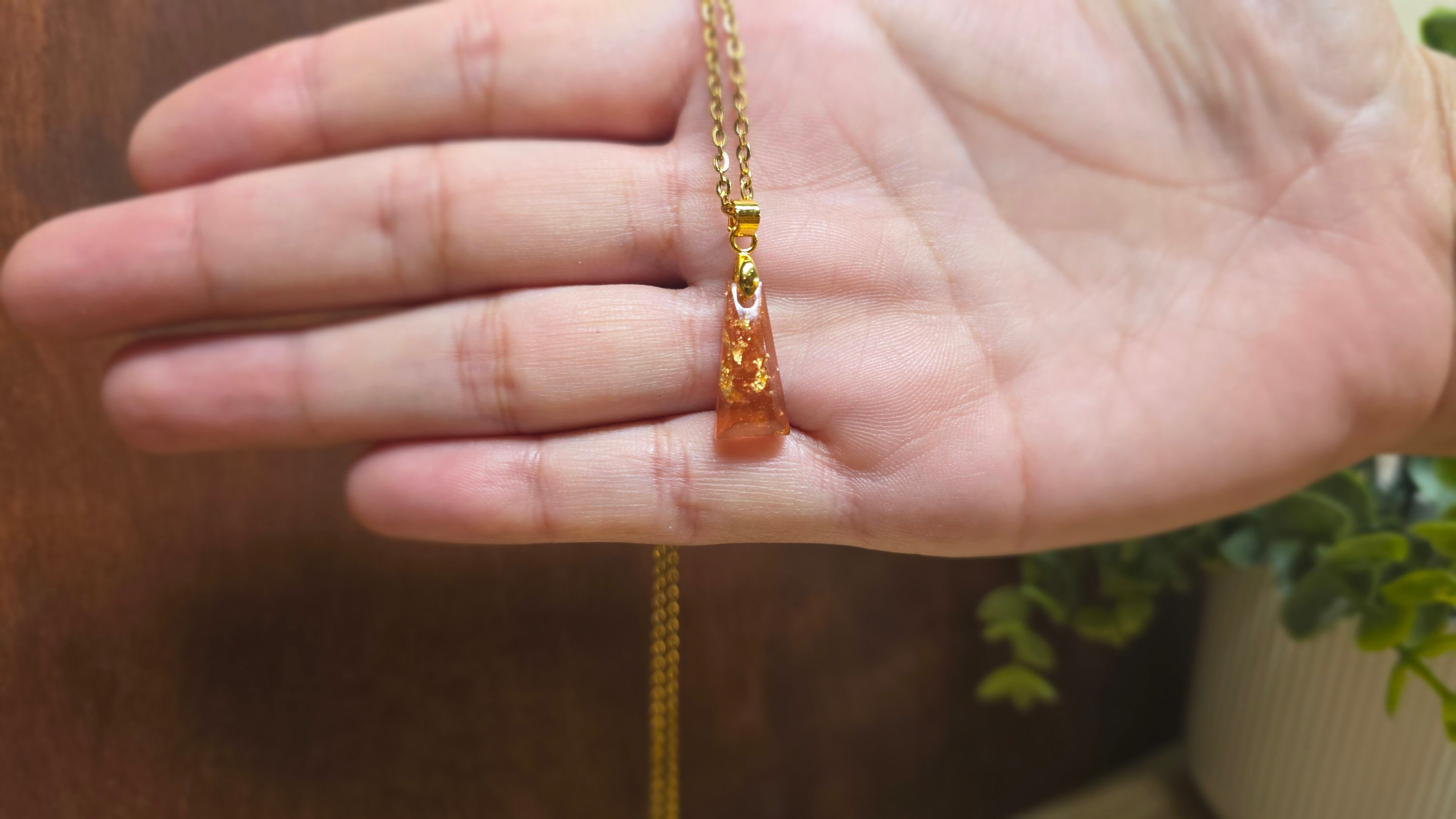 Gold Flake Resin Trapezoid Necklace