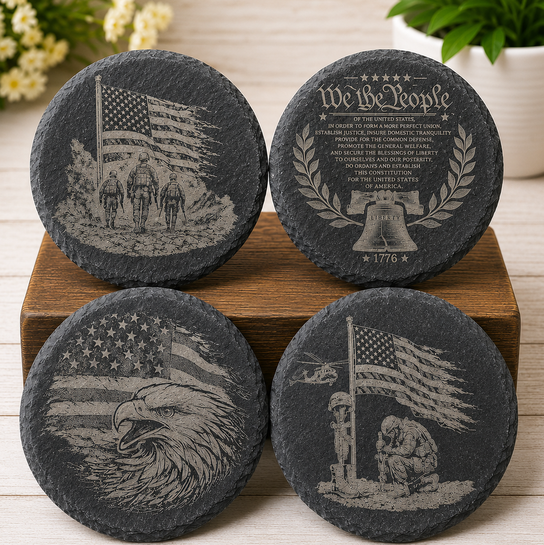 Patriotic Veteran USA Coaster Set